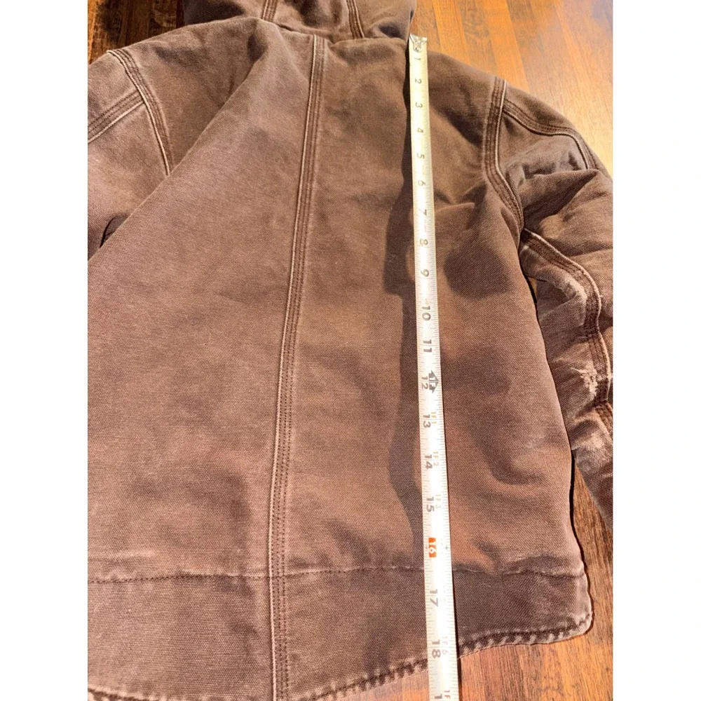 Carhartt Kids Brown Duck Canvas Sherpa Lined Hooded Jacket Size 5 Distressed‎